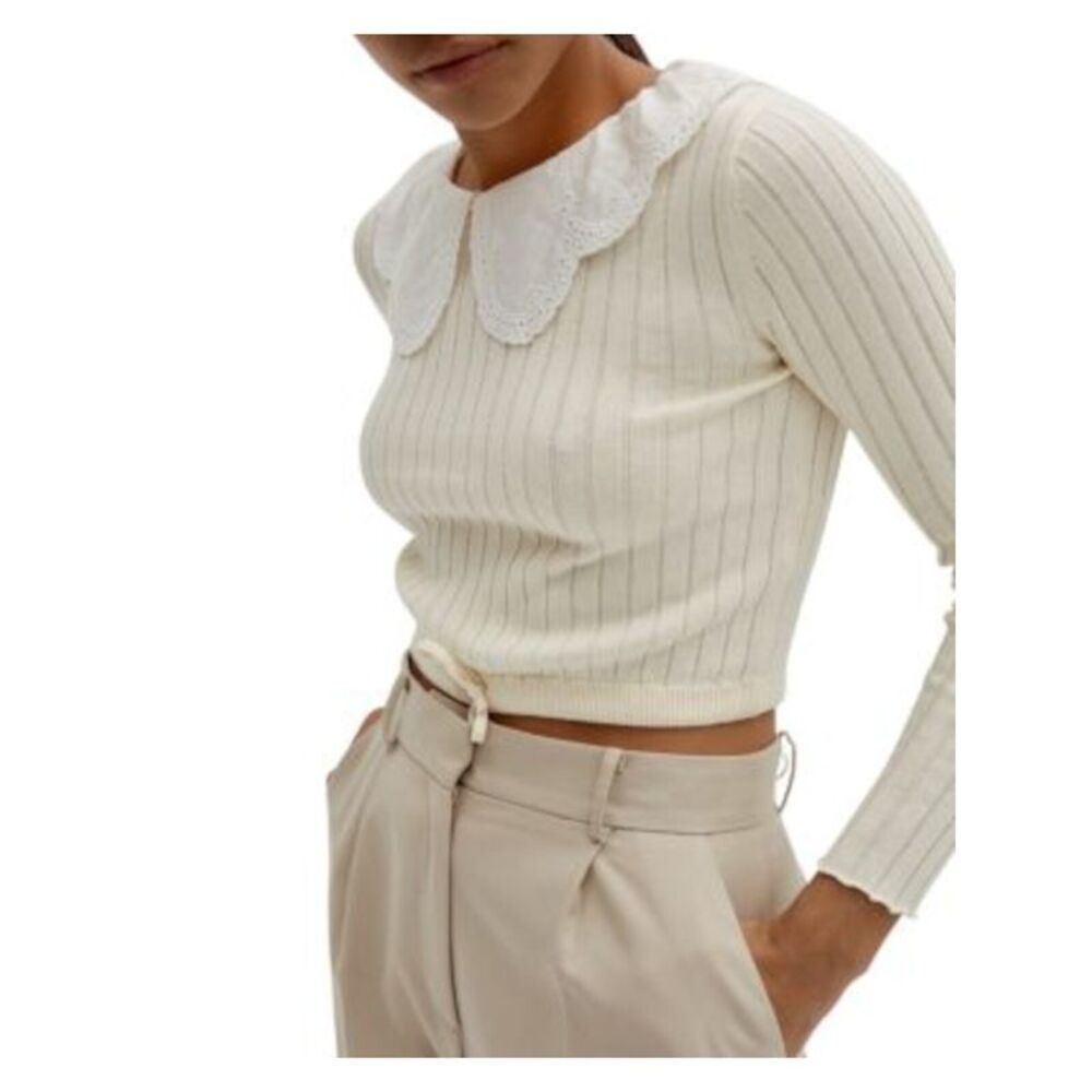 MUSIER Womens Ivory Removable Bib Collar Long Sleeve Wear To Work Sweater 36